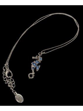 Vintage 90s Cool Jewels Mermaidcore Seahorse Necklace With Blue Rhinestones